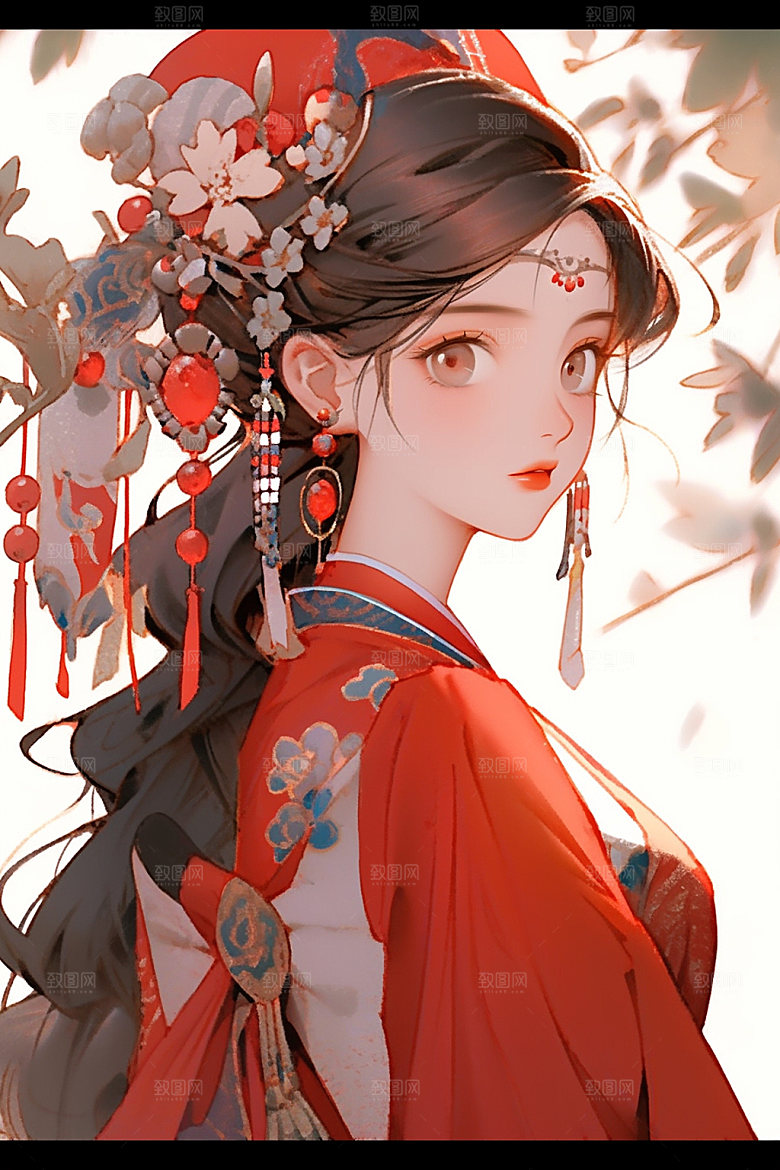 少数民族女孩肖像细腻插画
