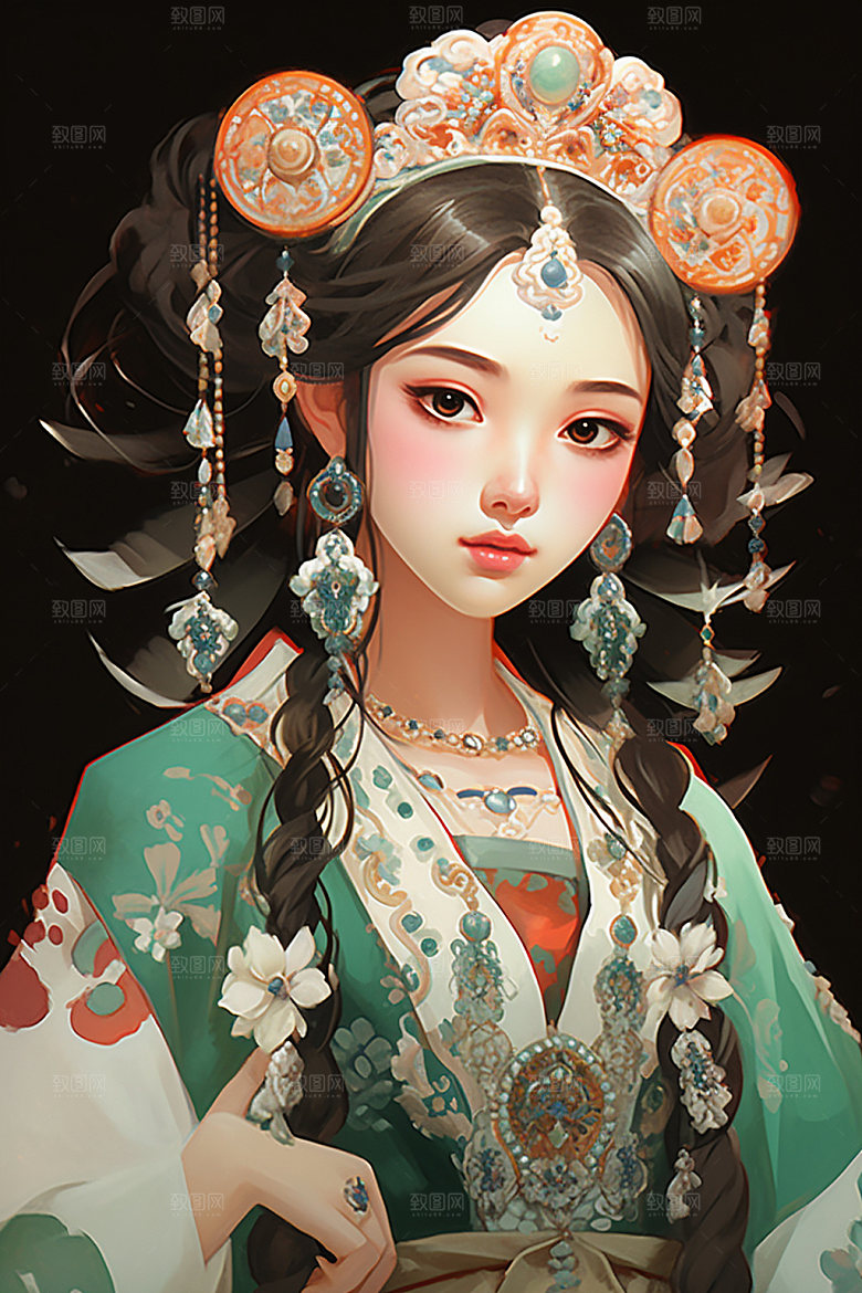 少数民族女孩唯美艺术插画