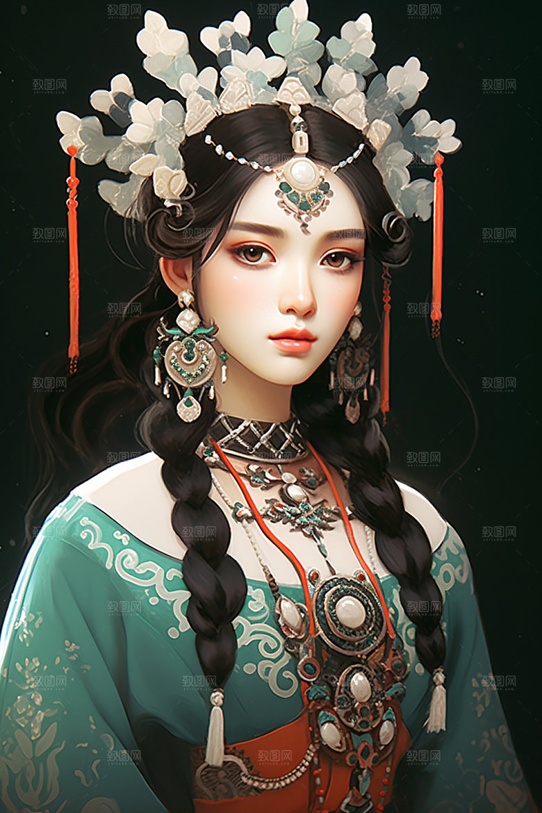 少数民族女孩中国风艺术插画