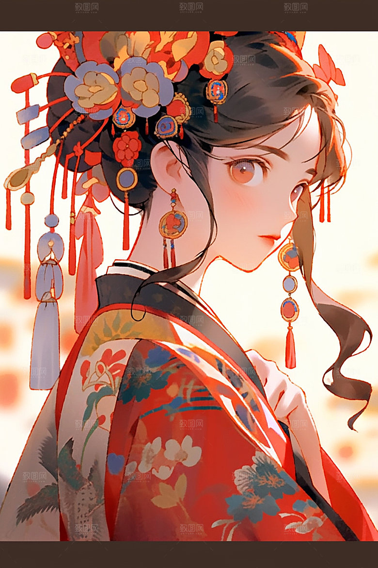 少数民族女孩艺术传统风格插画