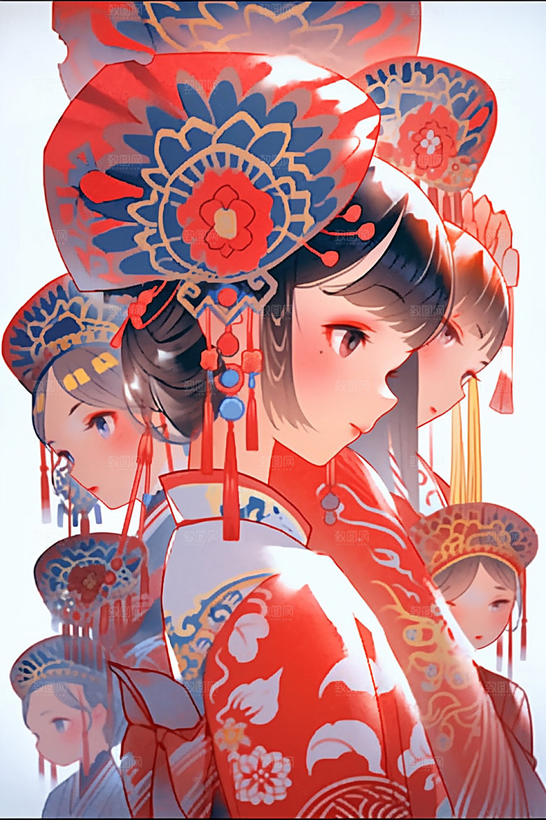 少数民族女孩美丽肖像插画