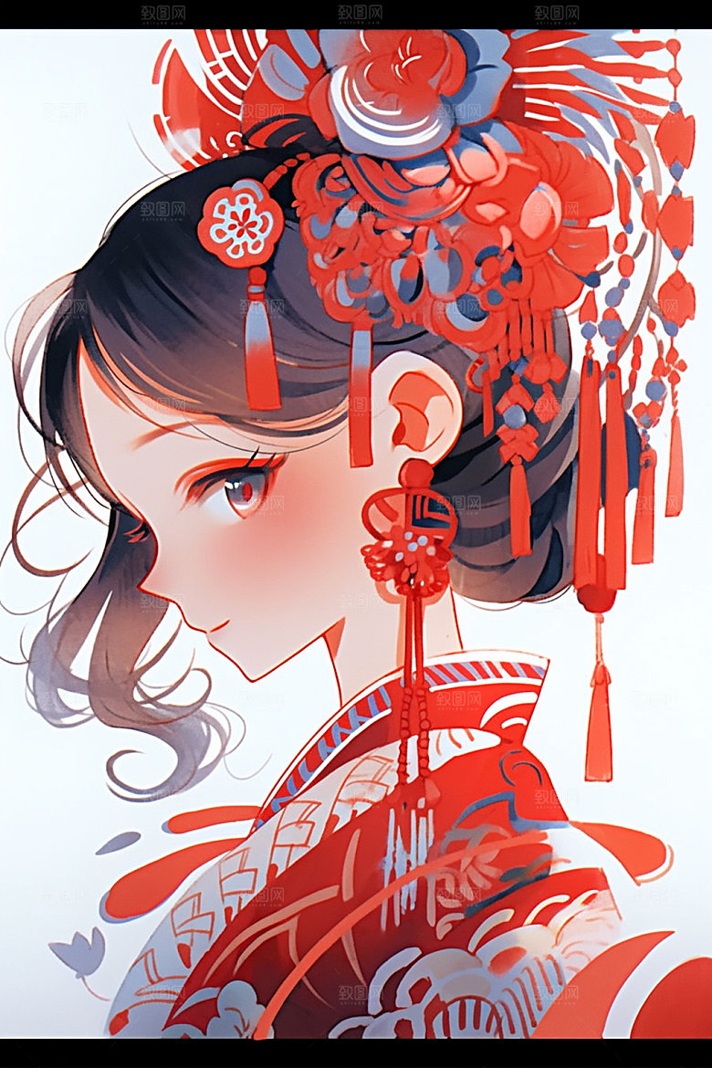 少数民族女孩美丽肖像插画