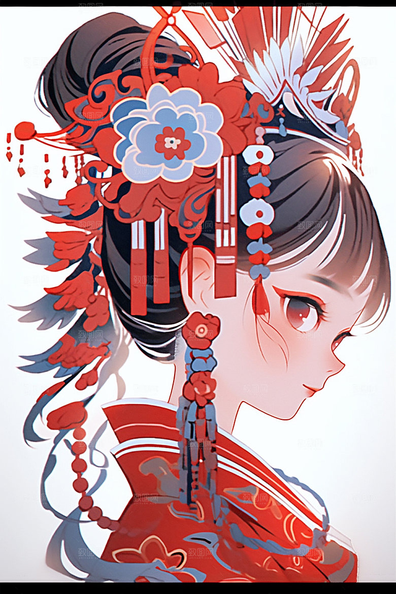 少数民族女孩人物肖像插画