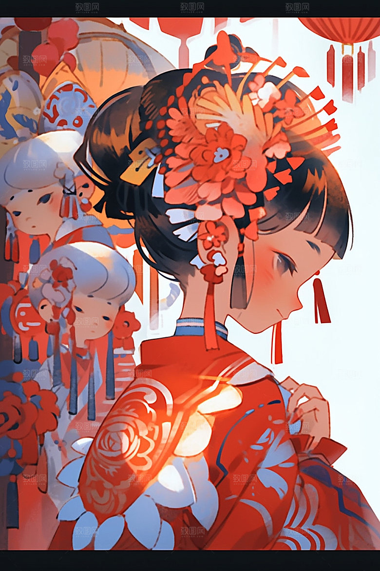 少数民族女孩艺术细腻插画