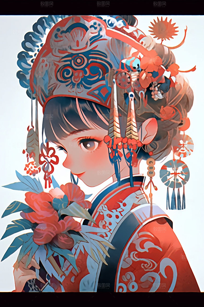 少数民族女孩肖像美丽插画
