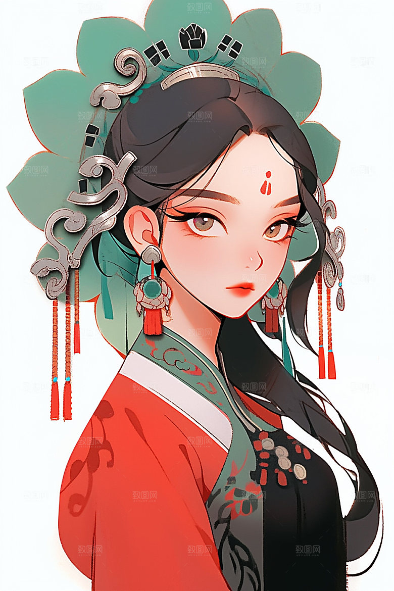 少数民族女孩细腻人物插画