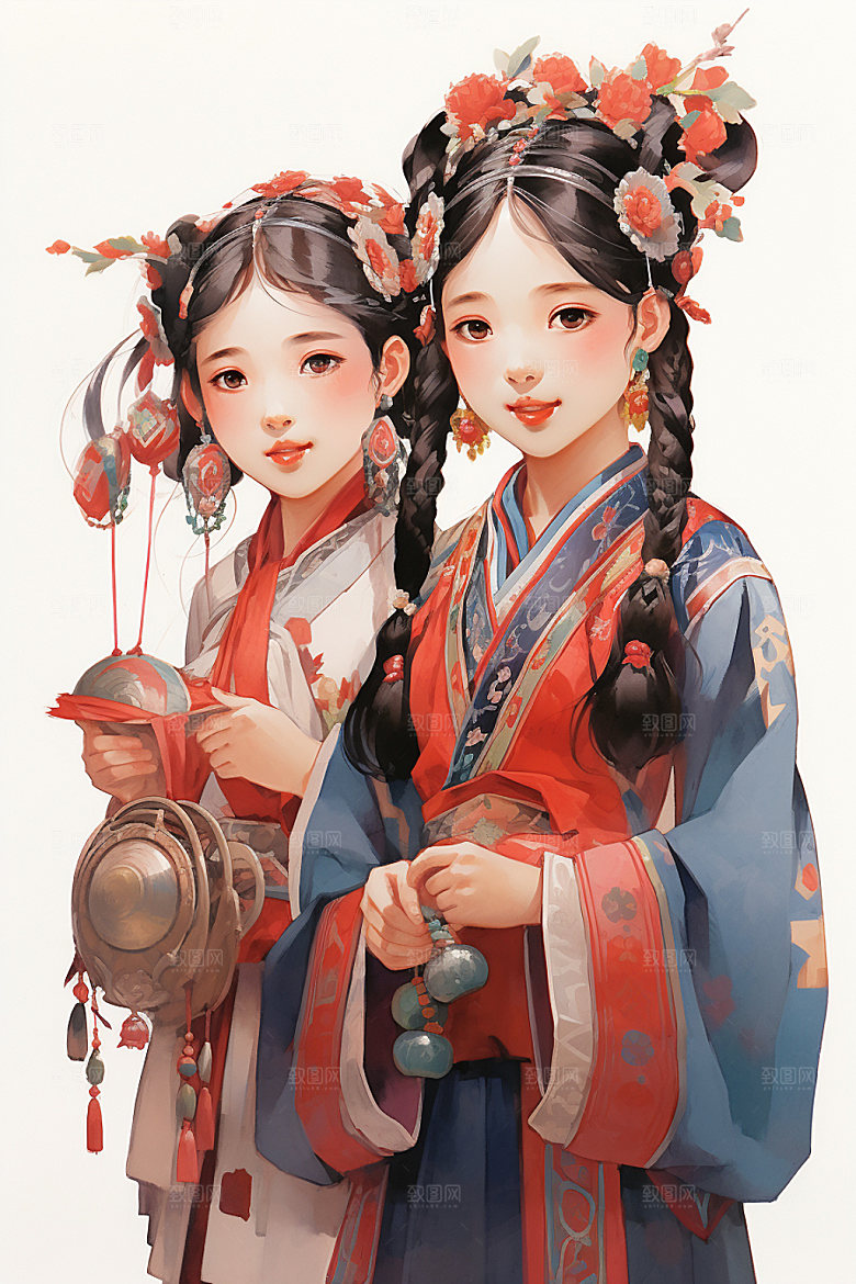 少数民族女孩肖像艺术插画