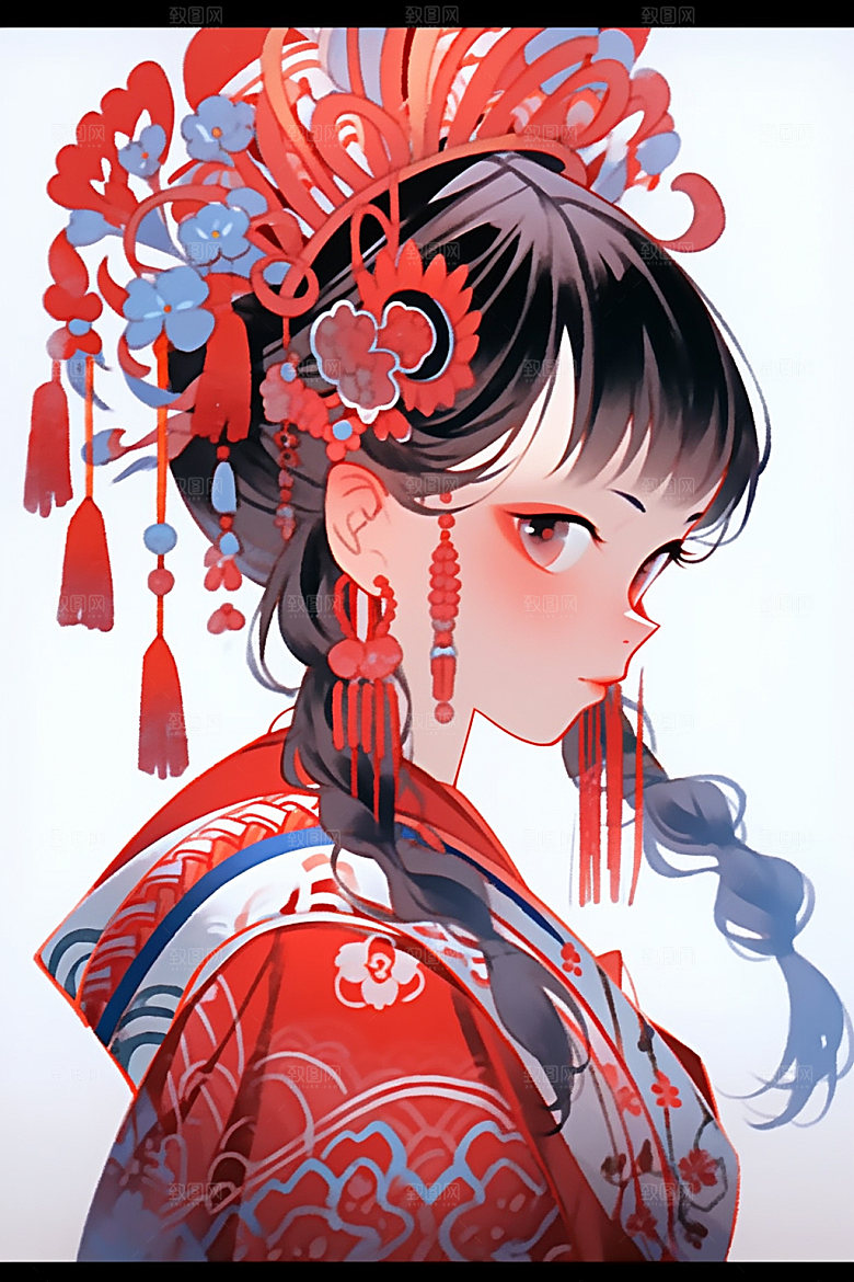 少数民族女孩传统风格美丽插画