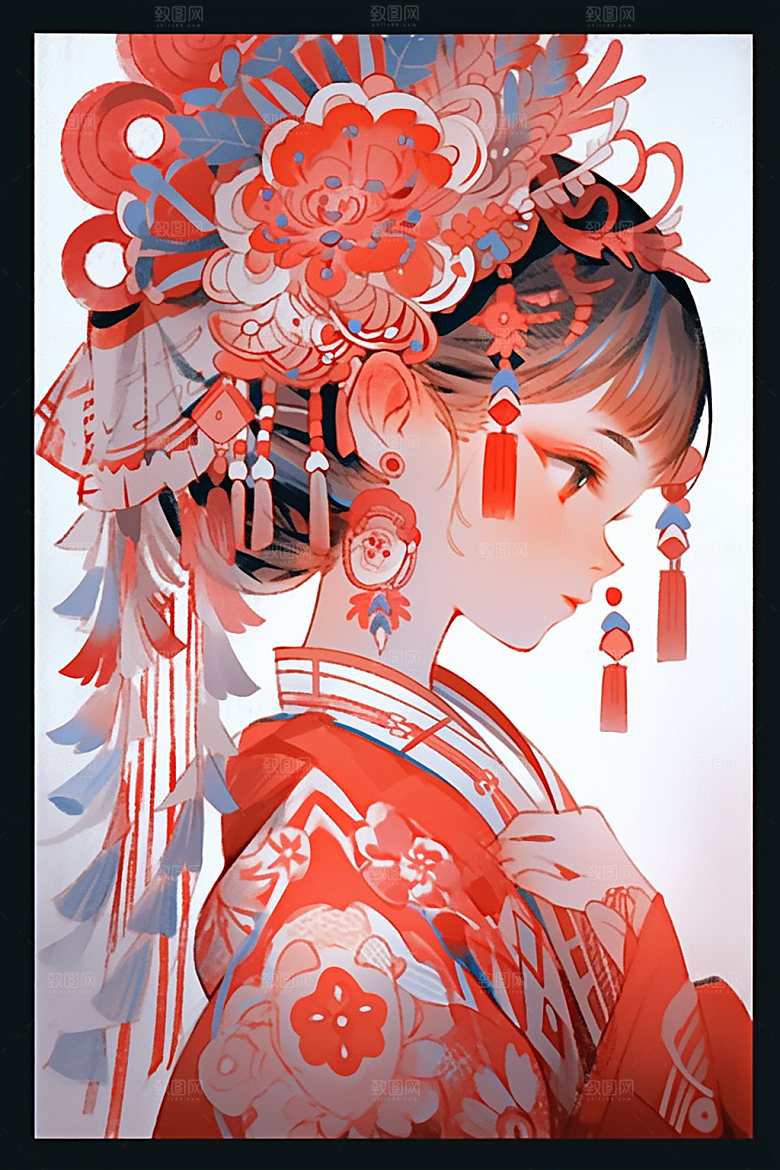 少数民族女孩美丽传统风格插画