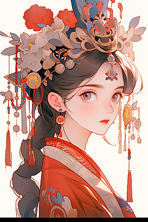 少数民族女孩传统风格中国风插画