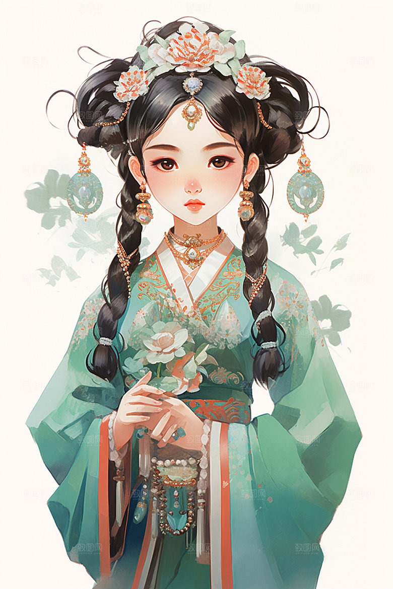 少数民族女孩艺术中国风插画
