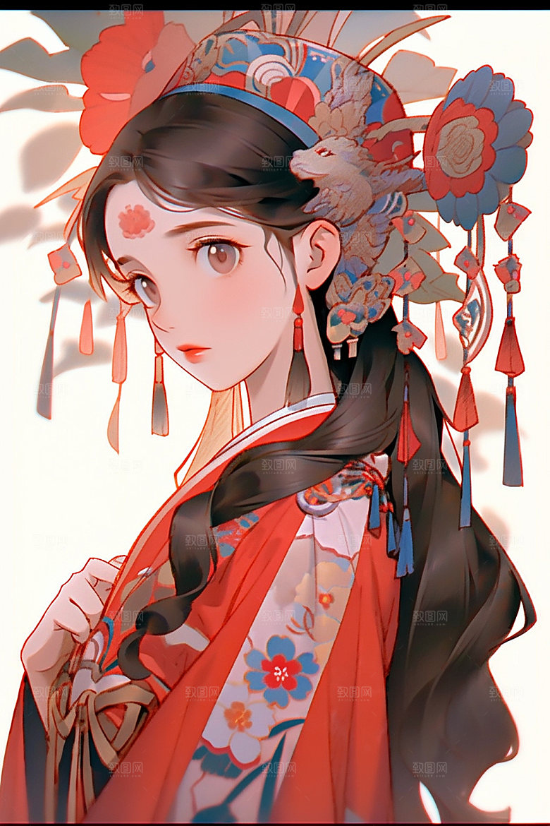 少数民族女孩肖像人物插画