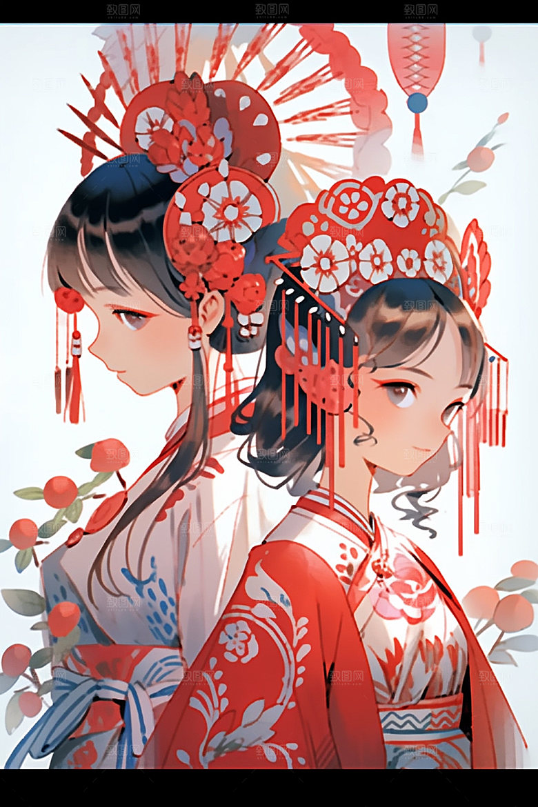 少数民族女孩肖像唯美插画