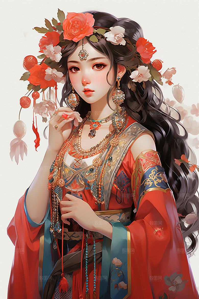 少数民族女孩细腻唯美插画