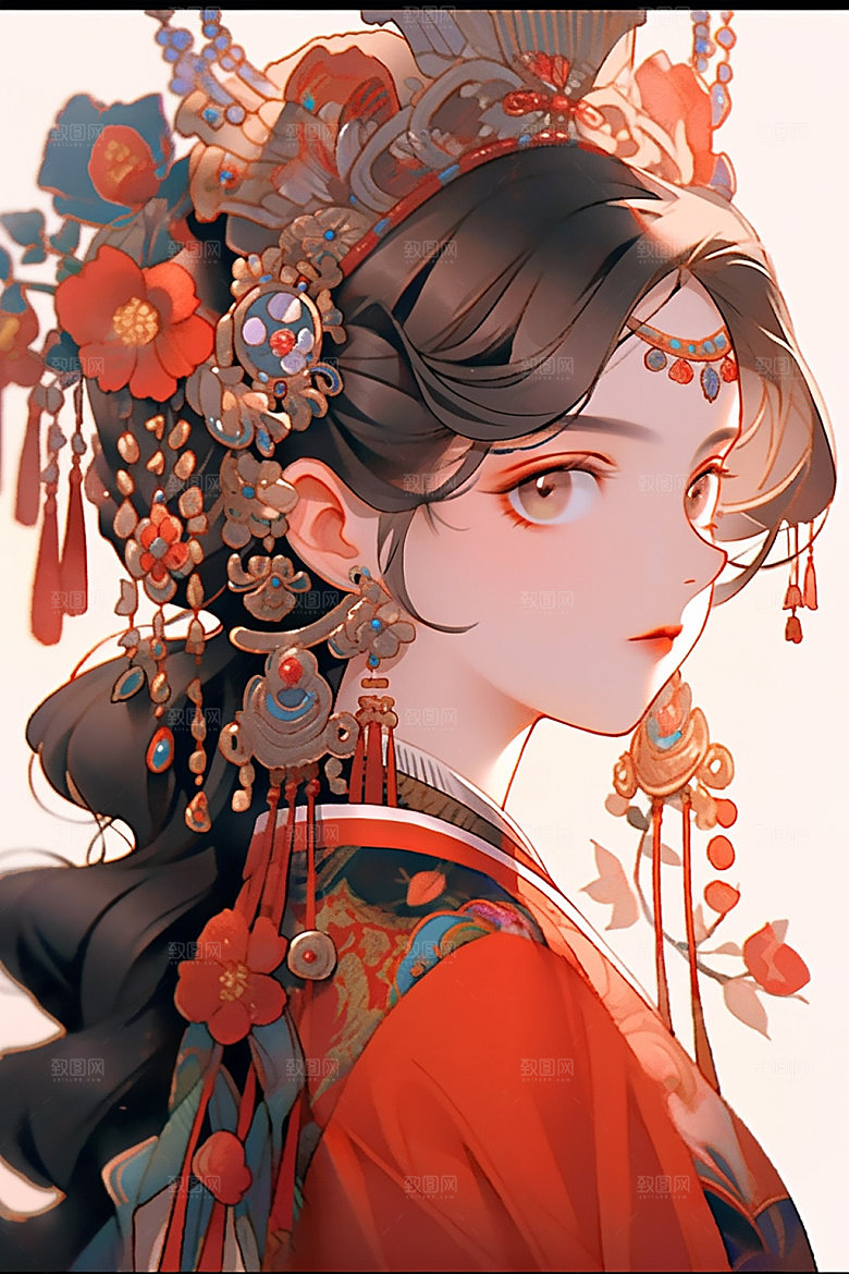 少数民族女孩中国风肖像插画