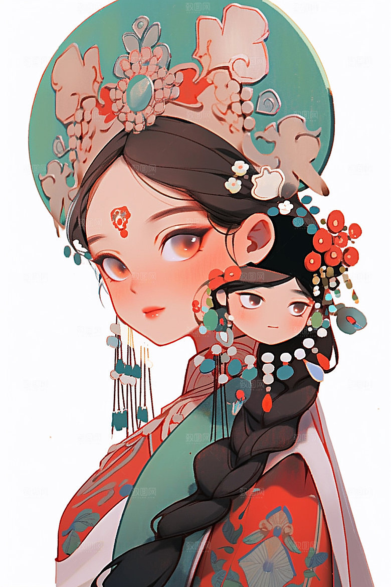 少数民族女孩肖像人物插画