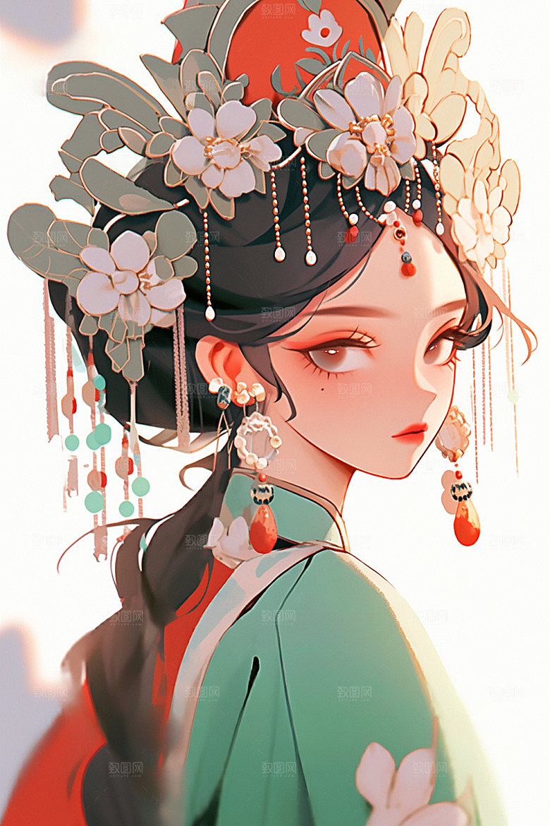 少数民族女孩艺术传统风格插画