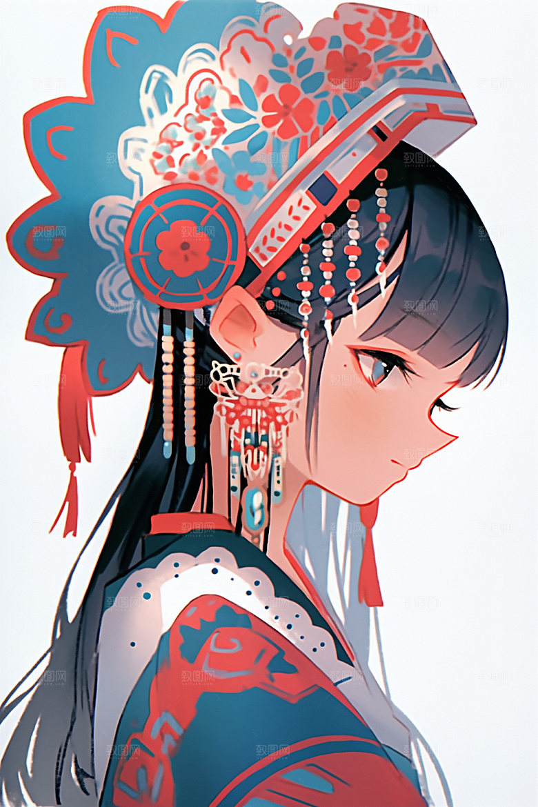 少数民族女孩美丽细腻插画