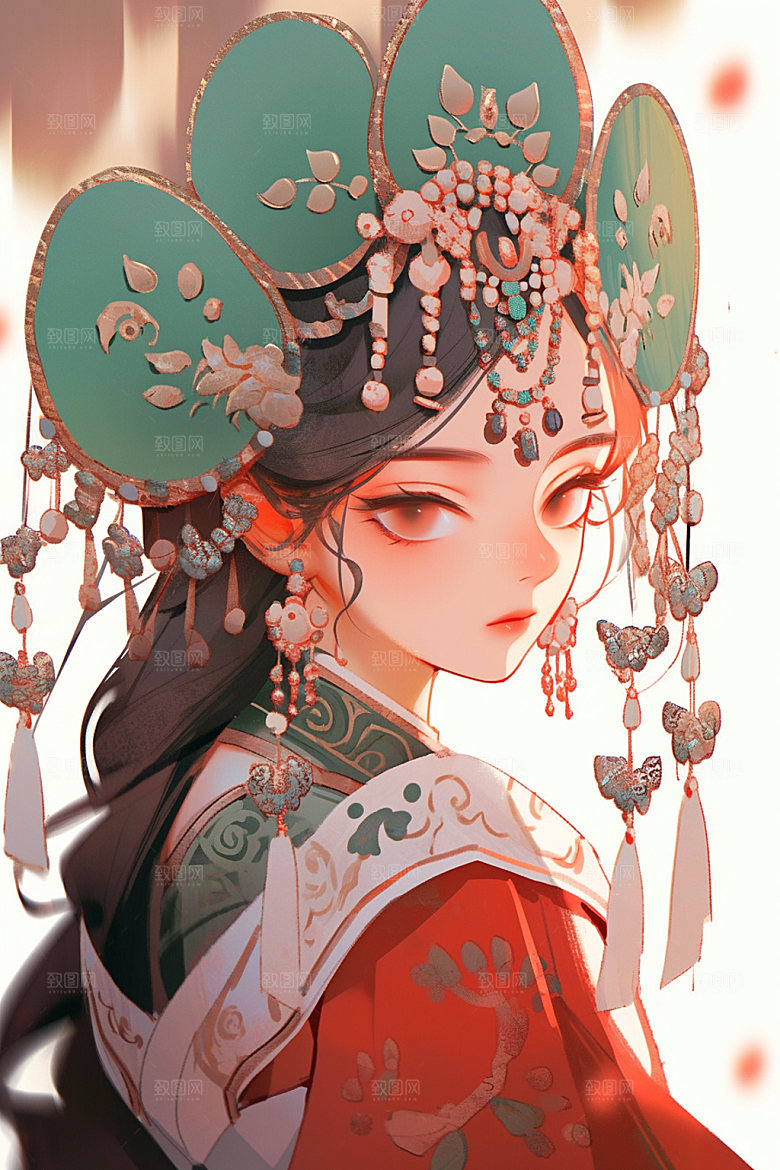 少数民族女孩传统风格人物插画