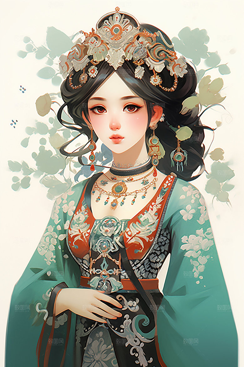 少数民族女孩人物美丽插画