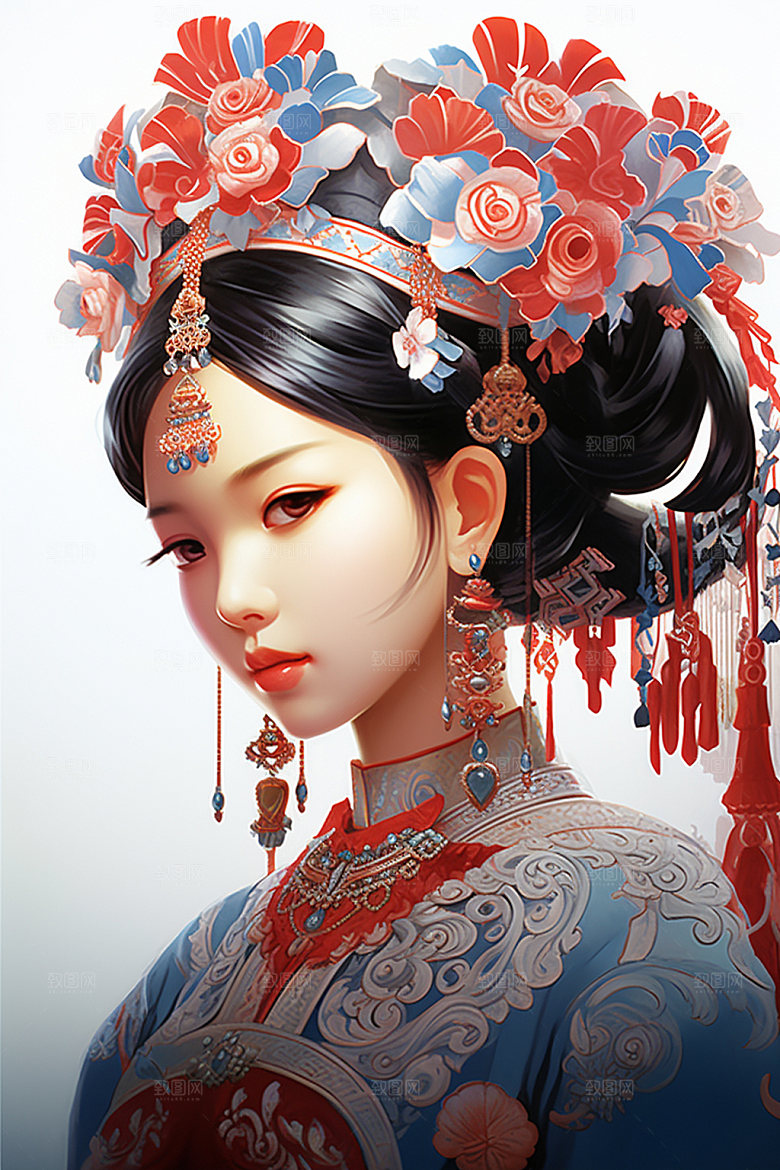 少数民族女孩人物唯美插画