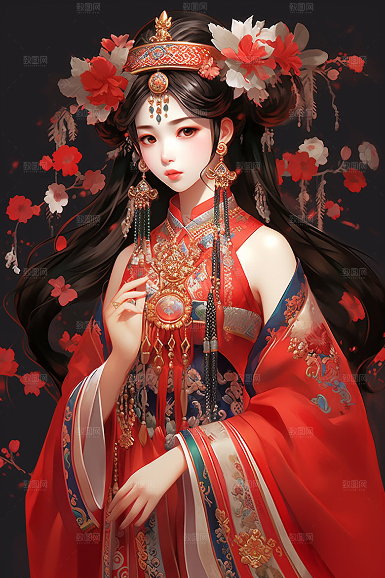 少数民族女孩传统风格中国风插画