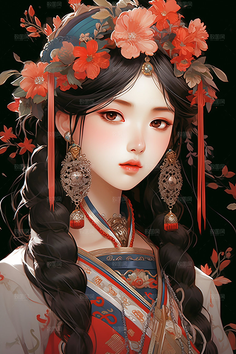 少数民族女孩细腻唯美插画