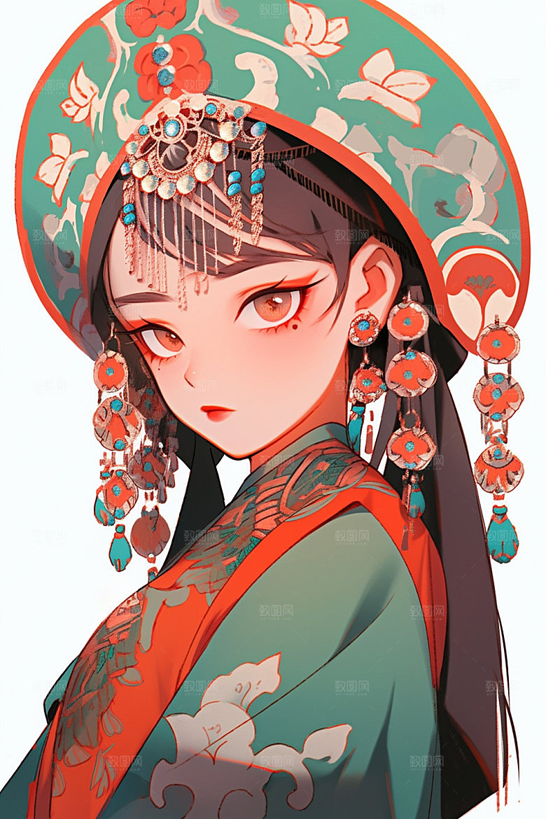 少数民族女孩艺术细腻插画