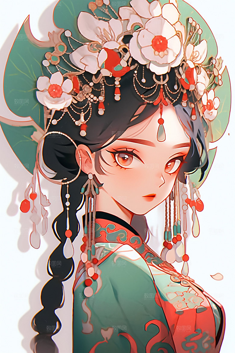 少数民族女孩美丽传统风格插画