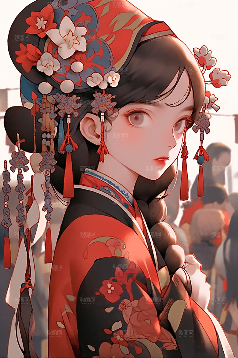 少数民族女孩美丽唯美插画