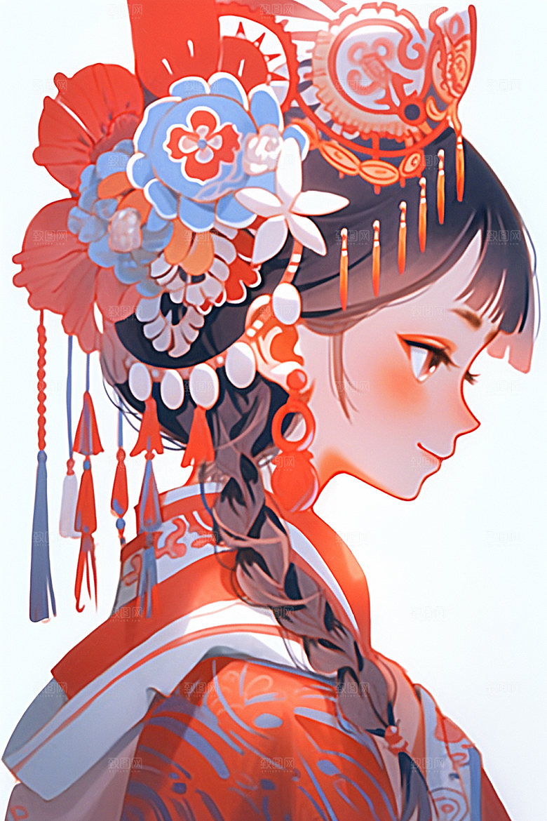 少数民族女孩传统风格细腻插画