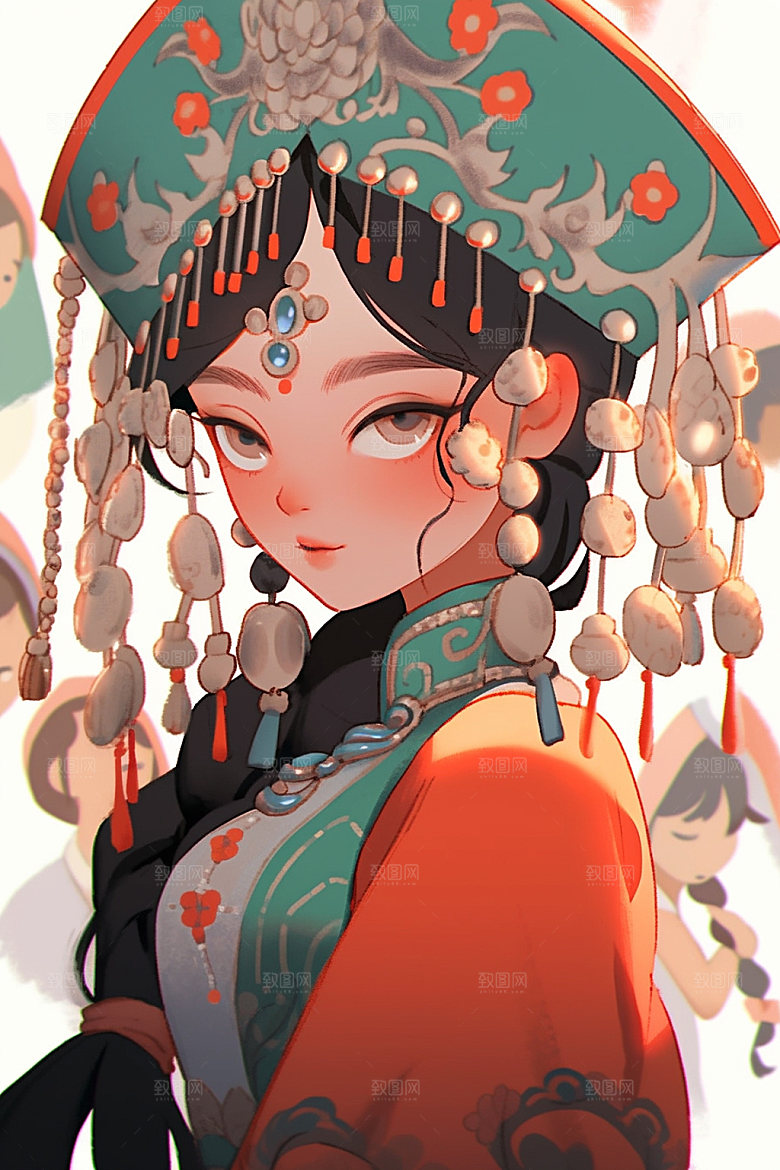 少数民族女孩传统风格细腻插画