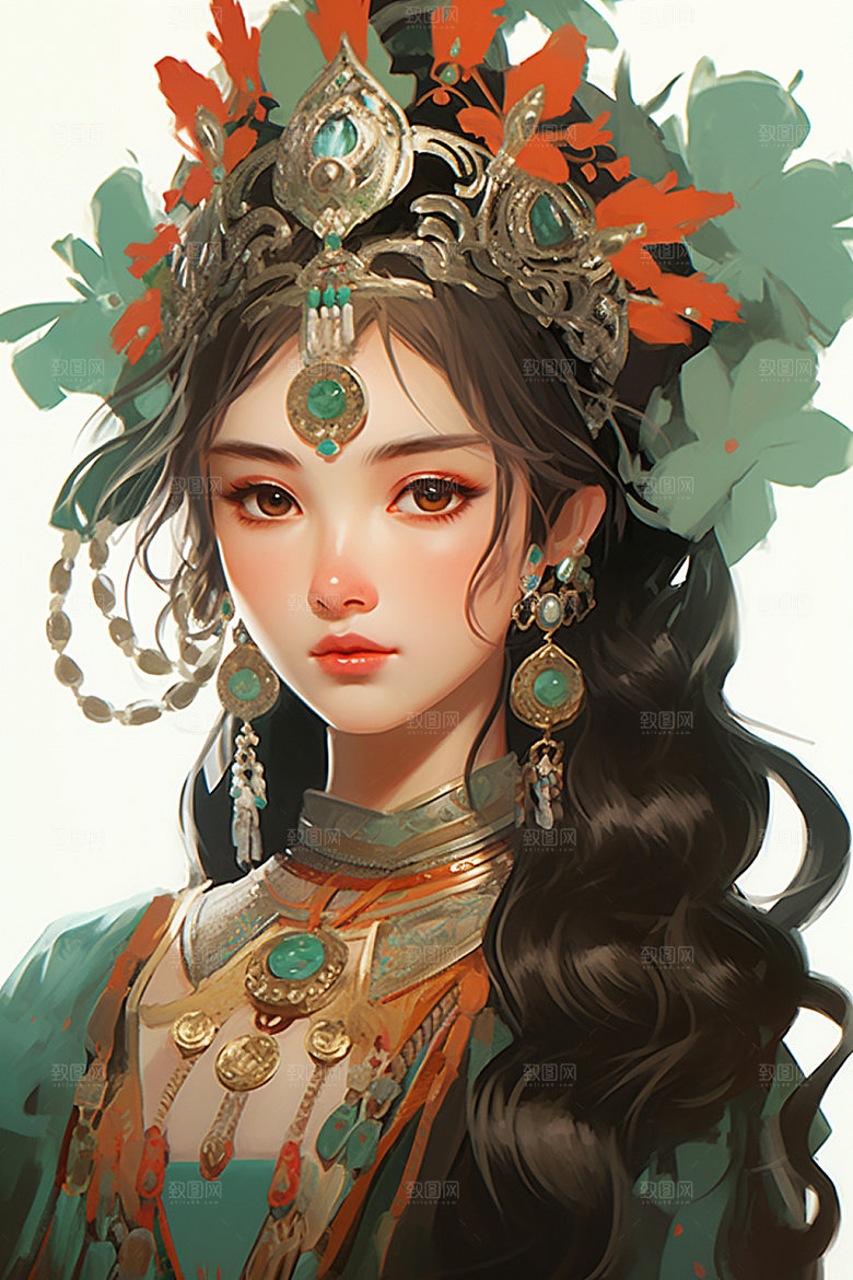 少数民族女孩肖像唯美插画