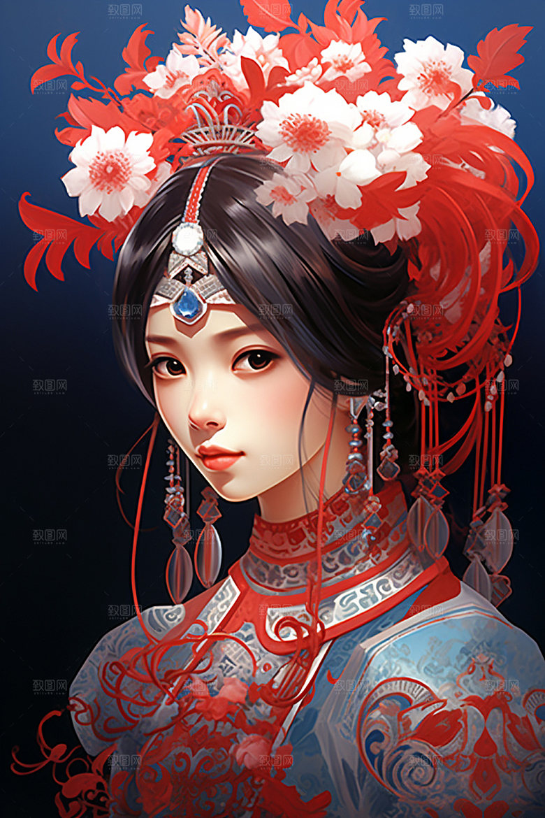 少数民族女孩细腻唯美插画