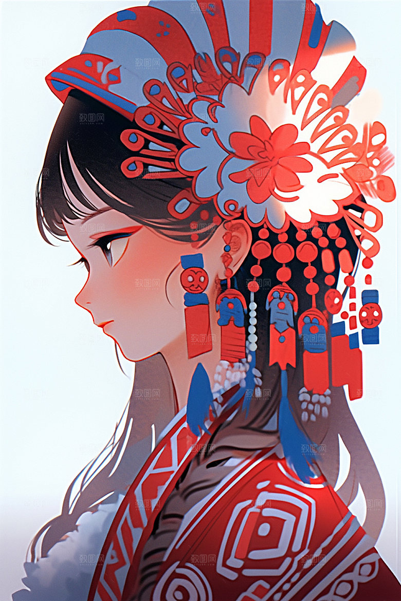 少数民族女孩传统风格美丽插画