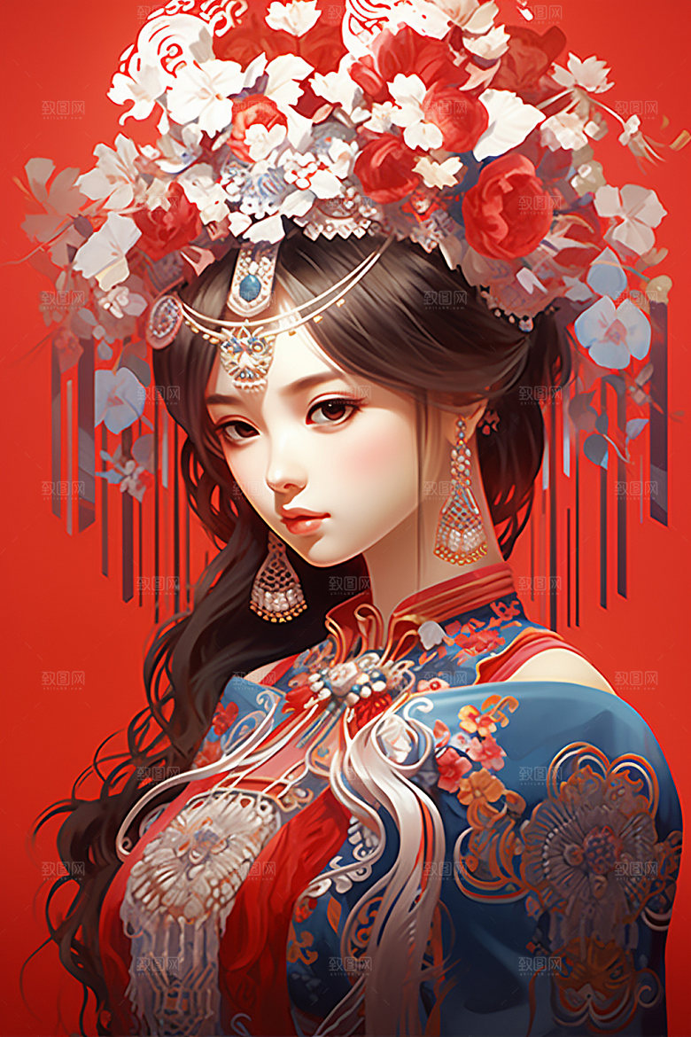 少数民族女孩人物中国风插画