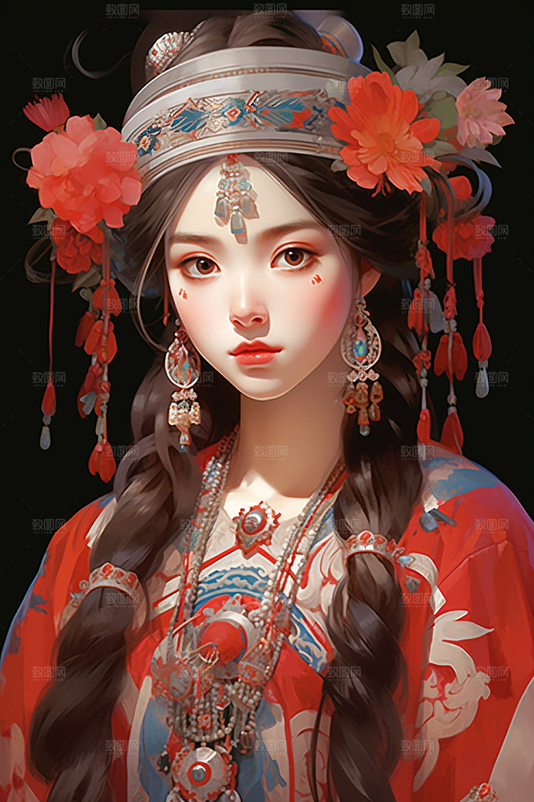 少数民族女孩艺术人物插画