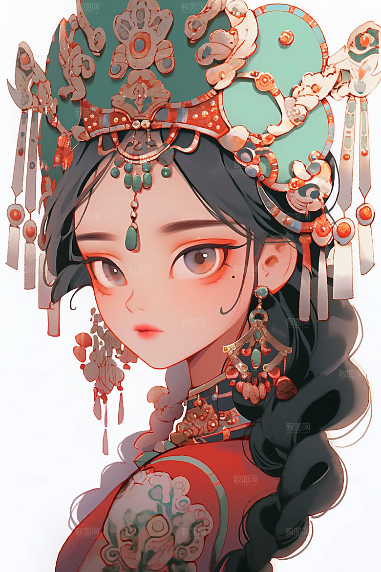 少数民族女孩唯美中国风插画
