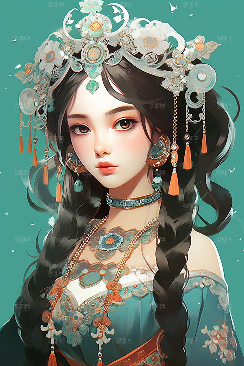 少数民族女孩人物艺术插画