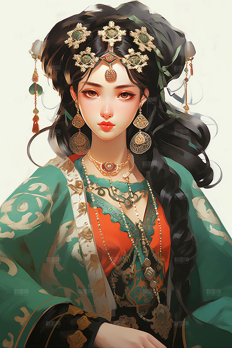 少数民族女孩美丽人物插画