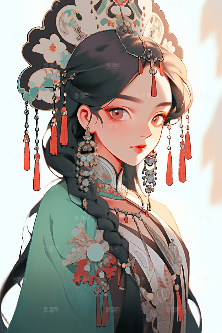 少数民族女孩唯美美丽插画