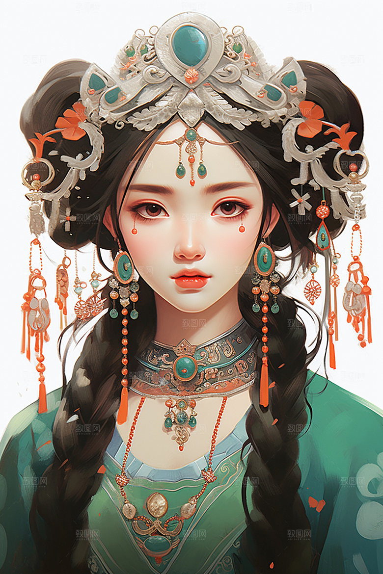 少数民族女孩艺术中国风插画