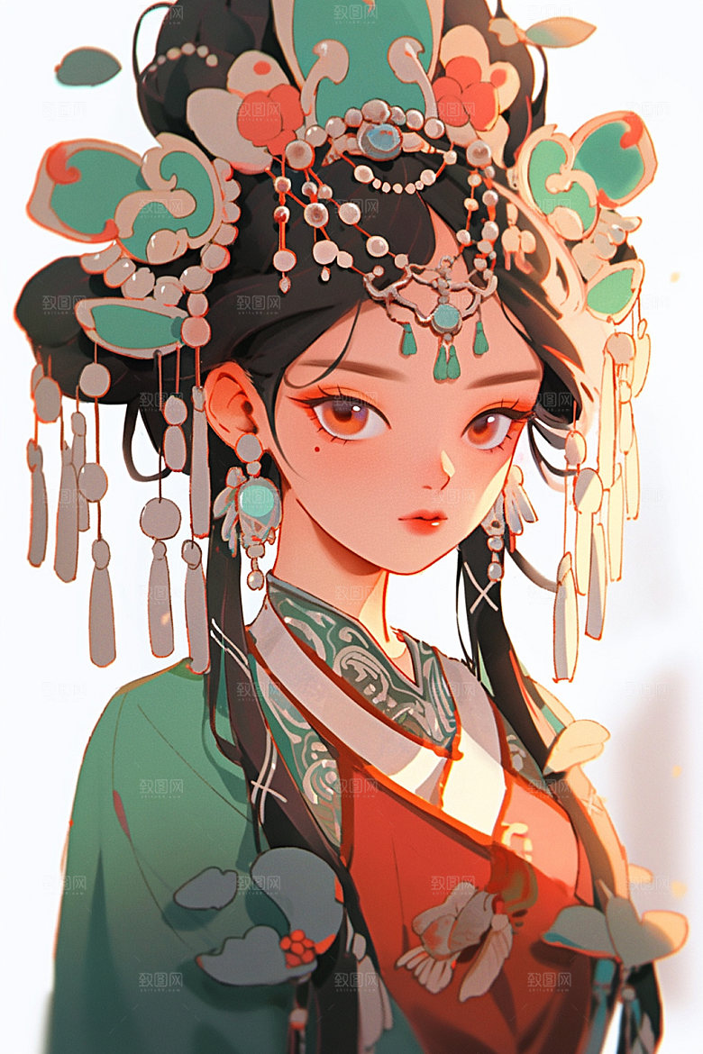 少数民族女孩唯美中国风插画
