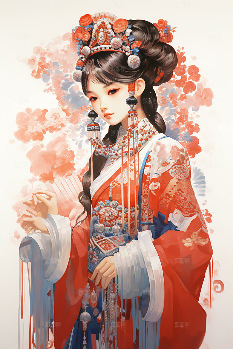 少数民族女孩美丽传统风格插画