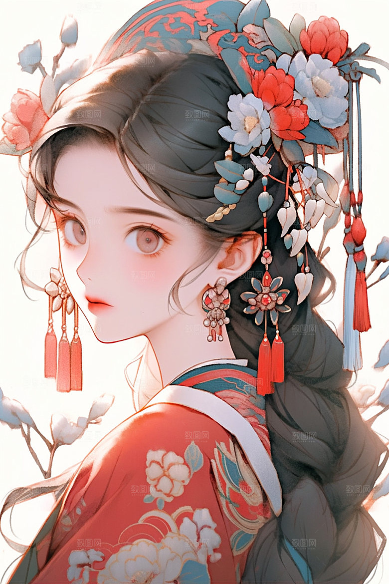 少数民族女孩唯美中国风插画