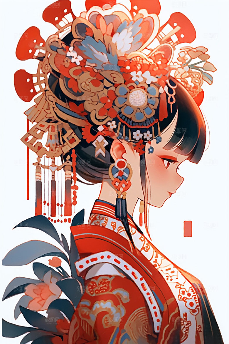 少数民族女孩肖像传统风格插画