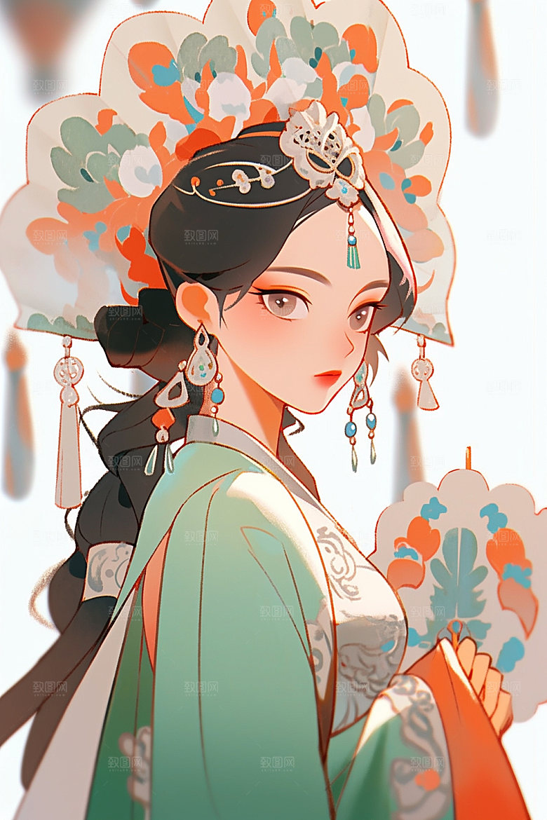 少数民族女孩中国风艺术插画