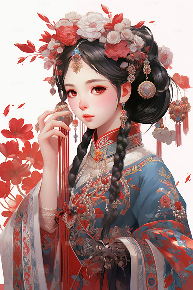 少数民族女孩美丽传统风格插画