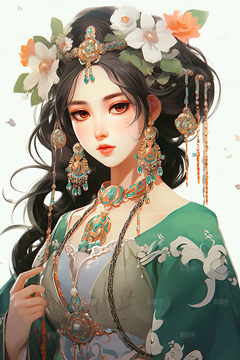 少数民族女孩美丽细腻插画