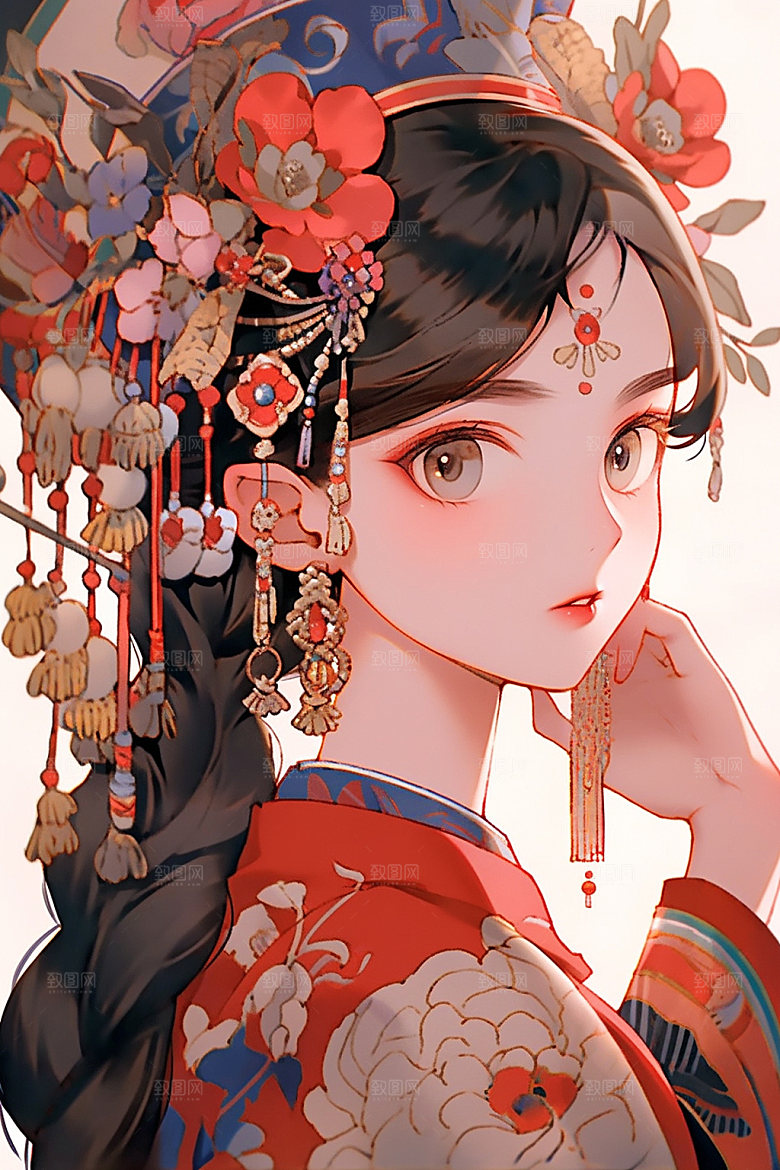 少数民族女孩细腻艺术插画
